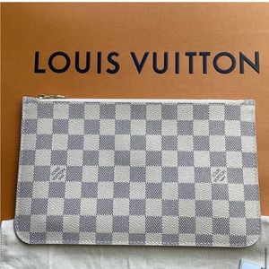 Louis Vuitton LV Damier Azur Zipped Neverfull Pouchette Pouch Wristlet
